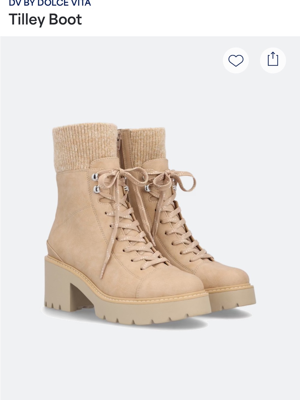 DV by Dolce Vita Tilly Boot. Knit Cuff, Zip-Up Heeled Boots in Sand Beige. - Picture 2 of 6